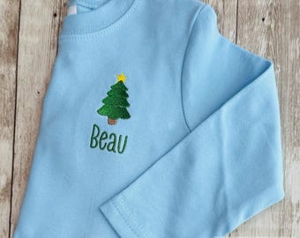 Boys Christmas Monogram Shirt, Christmas Tree, Shirt for Toddlers, Holiday Shirt, Preppy Boy Monogram, Personalized Xmas