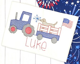 Boys Patriotic Tractor Shirt, American Flag, Patriotic Outfit for Toddler, Red White and Blue, America Tshirt, Memorial Day, Fourth of July