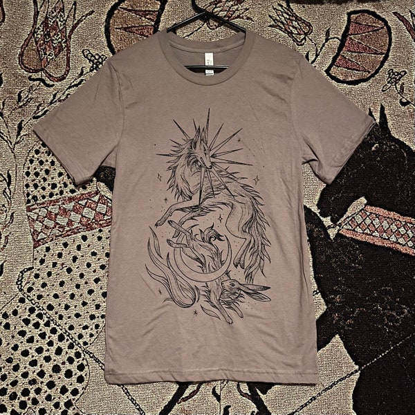 FATES INTERTWINED coyote and rabbit t shirt | screenprint | DIY t shirt | folk punk | rabbit shirt | coyote shirt | crust punk | queer made