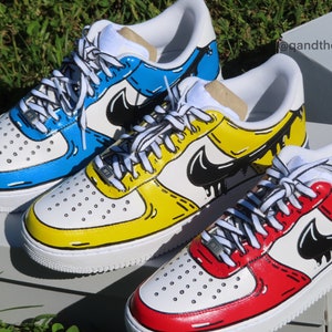 Nike Air Force 1 Custom "R-Y-B Cartoon Drip" Design (Any Size/ Made To Order)