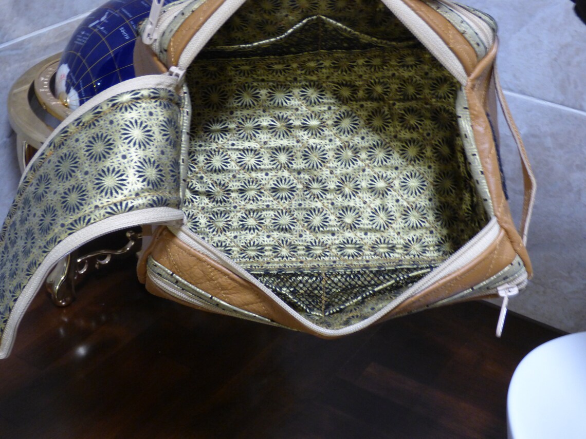 Handmade genuine leather gear bag fully lined in black/gold Etsy