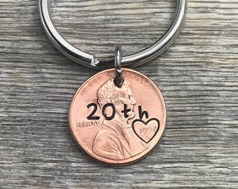 Anniversary gift for Husband, Anniversary Keychain, Lucky Penny Keychain, Boyfriend Gift, Couples Gift, Birthday for Him, Keepsake Gift