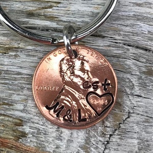 Valentines Day Gift, Anniversary Gift, Lucky Penny Keychain, Gift For Boyfriend, Gift For Girlfriend, Couples Gifts. Wedding Gifts