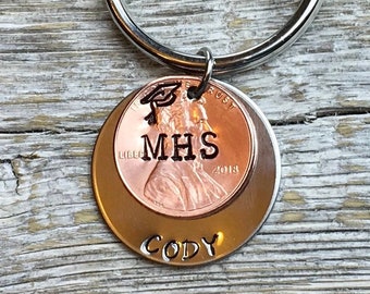 Graduation Gift, Class of 2024 Graduation Keychain, Penny Keychain, High School Graduation, College Graduation, Graduation Cap