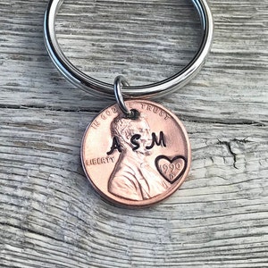 Initial Keychain/ Personalized Keychain, Gifts for Boyfriend, Boyfriend Keychain, Birthday Gift, Girlfriend Gift, Lucky Penny Keychain