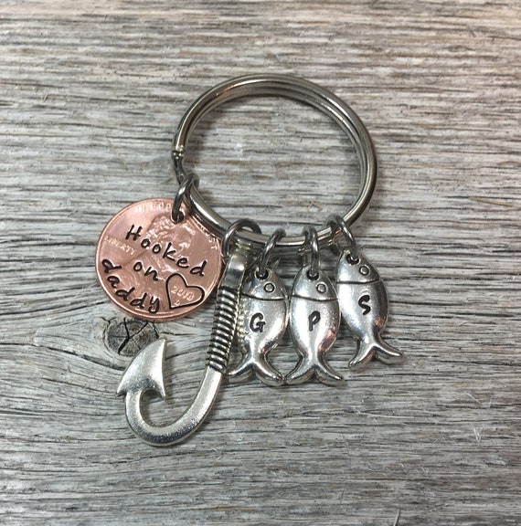 Fish Keychain, Gift For Him, Gift For Fisherman, Dad Gift, Hooked on dad,  Birthday Gift For Dad, Fathers Birthday Gift, Fish Hook
