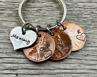 Gifts for Mom, Personalized Keychain, Mothers Day Gift, Mom Gift, Mom Birthday Gift, Mom Penny Keychain, Customized Mom Keychain