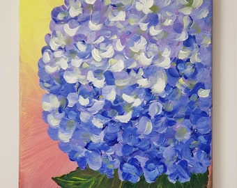 Blue Hydrangea Acrylic Painting, Floral Original Art, Wall Decoration
