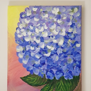 Blue Hydrangea Acrylic Painting, Floral Original Art, Wall Decoration
