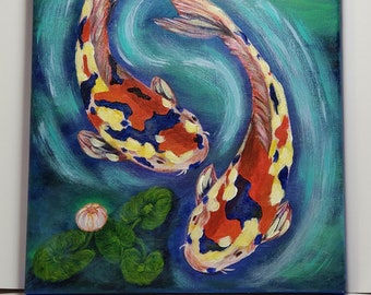 Oriental koi fish acrylic hand painting original art