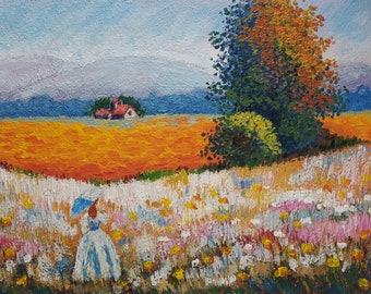 Summer Field, Impressionism, Original acrylic hand painting, Landscape, Wall art