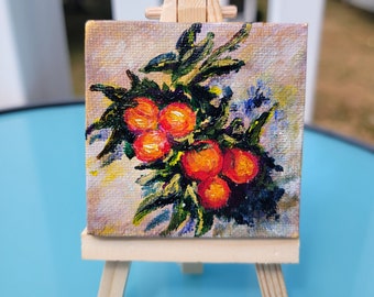Miniature Monet’s painting. Oranges. Impressionism. Original acrylic replica hand painting.