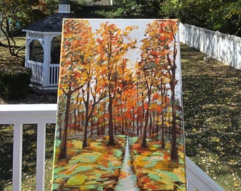 Autumn landscape original acrylic hand painting, wall decoration