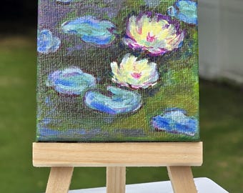 Mini Monet Water Lilies Painting: Hand-Painted Acrylic Replica