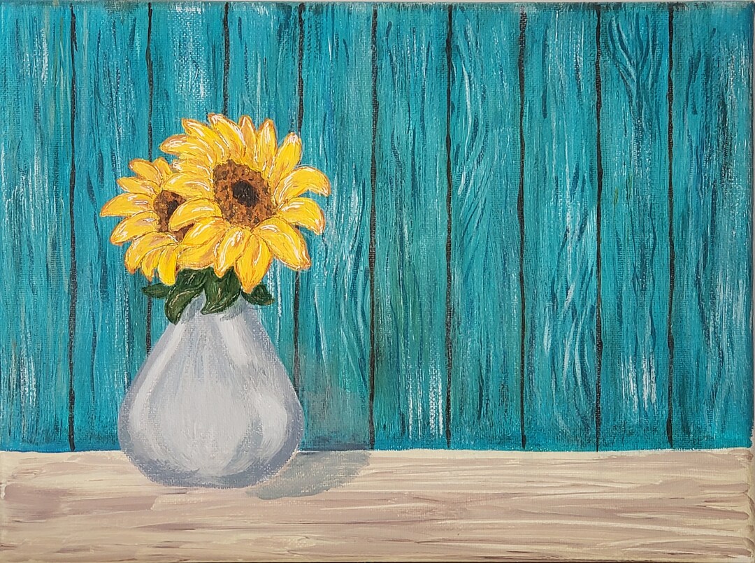Sunflower Acrylic Hand Painting Floral Original Art Wall Etsy