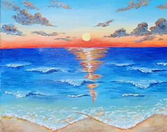 Original Acrylic Seascape Painting: Ocean Sunrise Wall Art