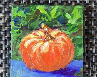 Pumpkin Miniature Magnetic Painting, Original Individually Hand-Painted Acrylic Art