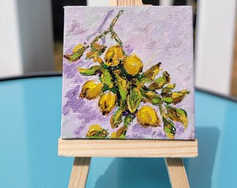 Miniature Monet’s painting. Lemons on a Branch. Impressionism. Original acrylic replicas hand painting.