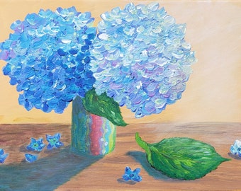 Hydrangea. Original acrylic painting, Handmade Art Decoration.