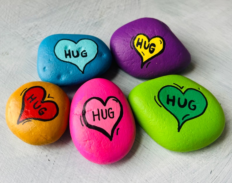 Bright Colorful Pocket Hug Rocks Etsy