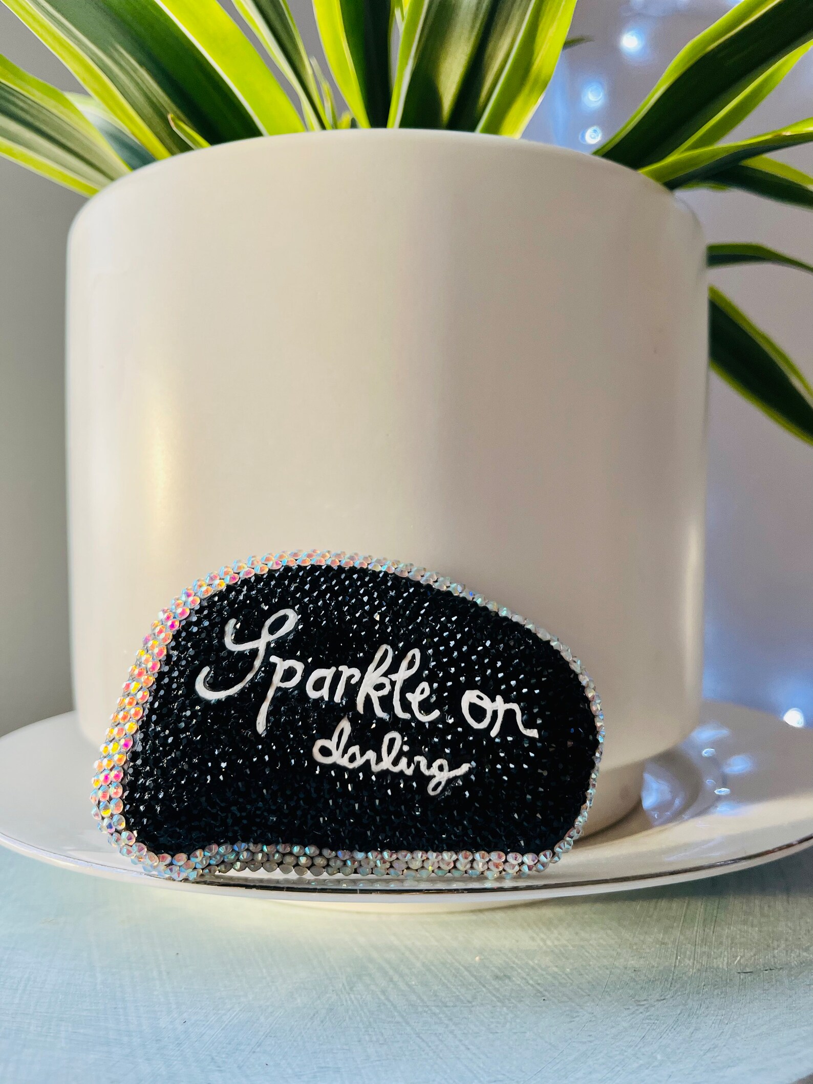 Bedazzled Black and Sparkle Painted Stone Rock Gift for Her Etsy