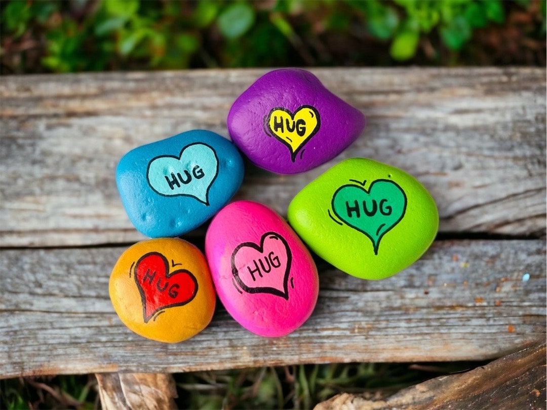 Pocket Hug Painted Rocks Set of 5 Bright and Colorful Etsy