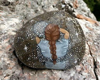 Always Remembered Never Forgotten  Starry Embrace Memorial Rock completed hand painted stone