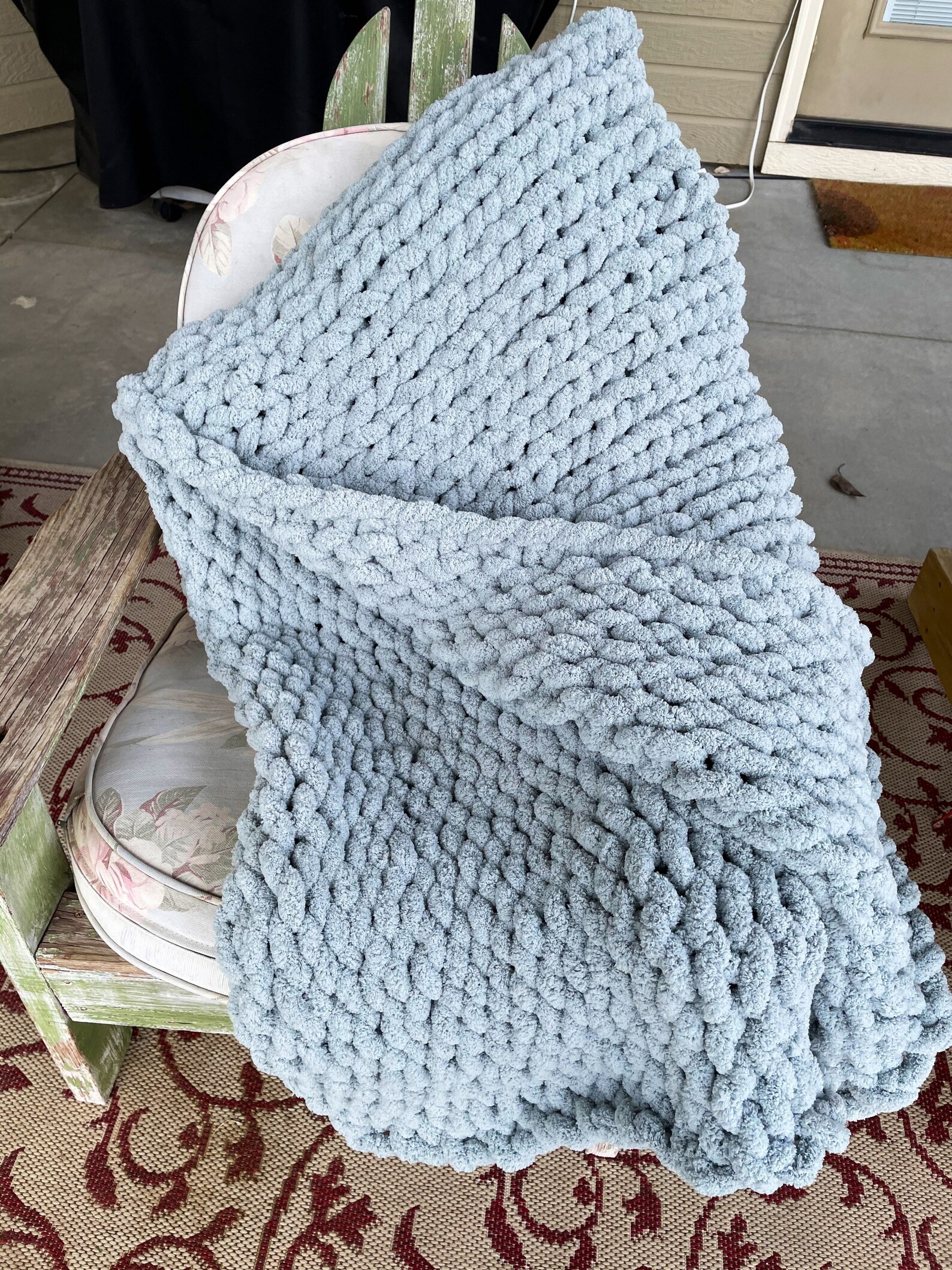 Chunky Handmade crochet Sage colored warm blanket Etsy