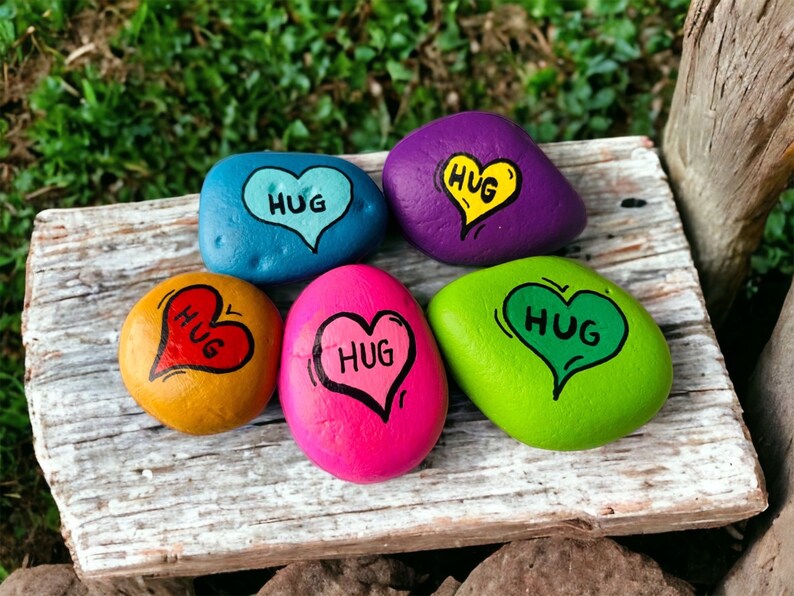 Pocket Hug Painted Rocks Set of 5 Bright and Colorful Etsy