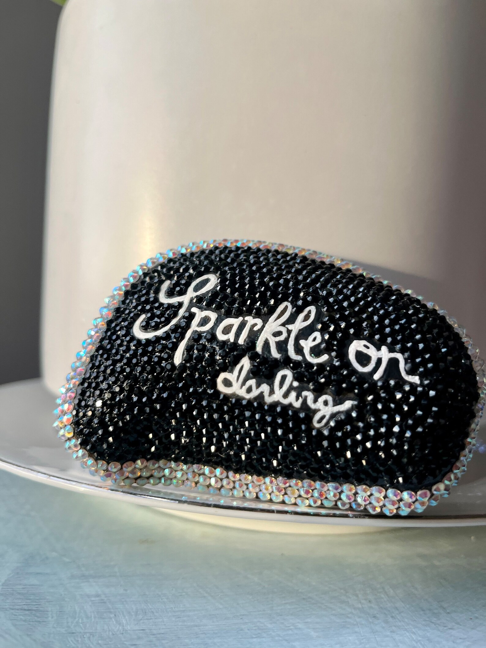 Bedazzled Black and Sparkle Painted Stone Rock Gift for Her Etsy