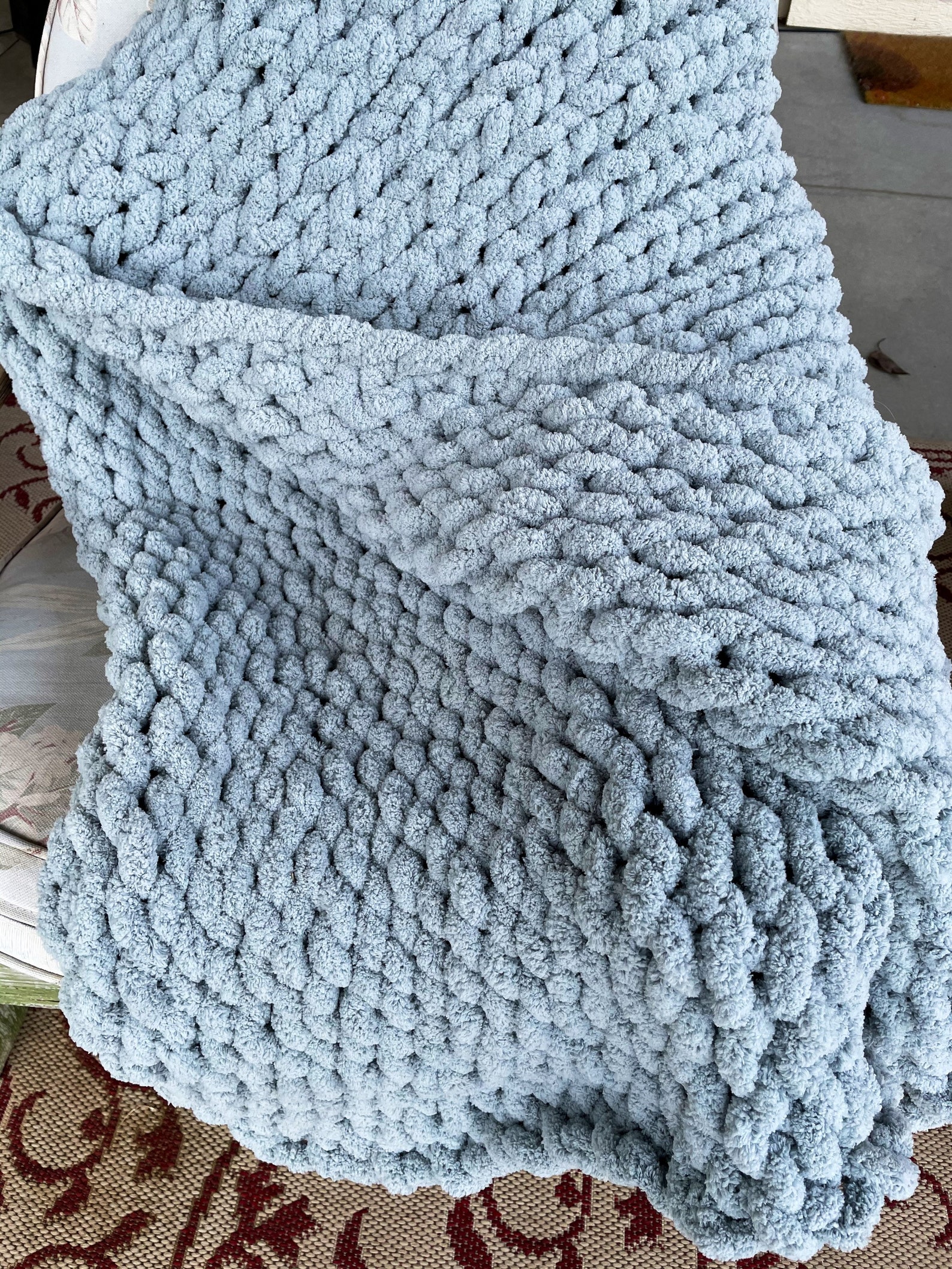 Chunky Handmade crochet Sage colored warm blanket Etsy