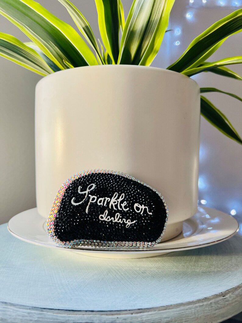 Bedazzled Black and Sparkle Painted Stone Rock Gift for Her Etsy