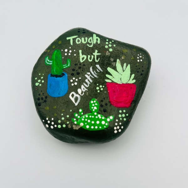 Succulent Hand Painted Rock Featuring Variety of House Plants Tough but beautiful painted Stone