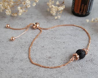 Rose Gold Bolo Adjustable bracelet Essential Oil Diffuser Bracelet Lava Rocks Aromatherapy Jewelry Healing Bracelet Box chain Lava beads