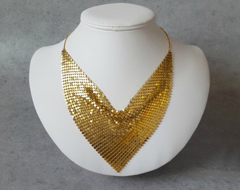 TFJ Women Dressy Fashion Gold Mesh Metal Choker Short Necklace Jewelry Set Silver Bling Beads Pendant