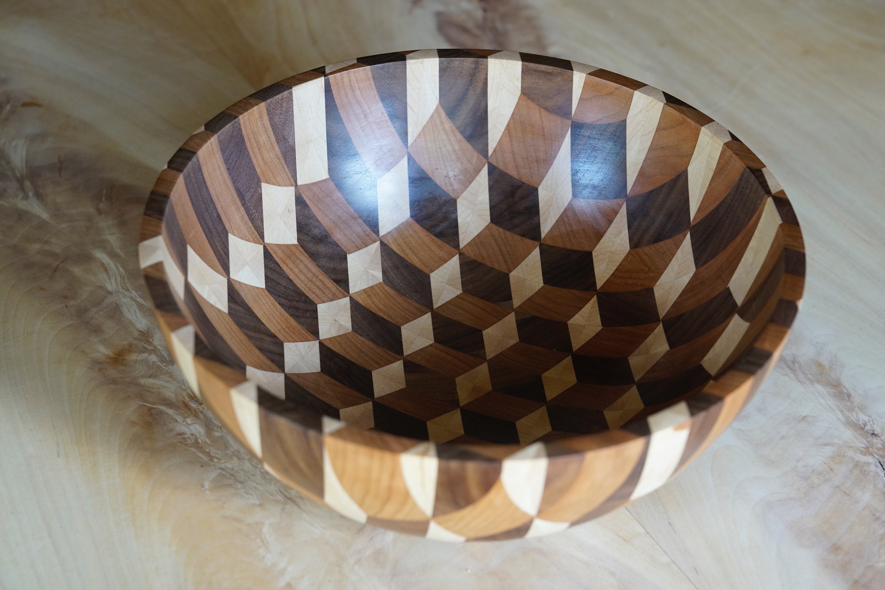 Dem dusin meddelelse Wooden Bowl Tumbling Blocks 3D Illusion Wooden Bowl Wood - Etsy