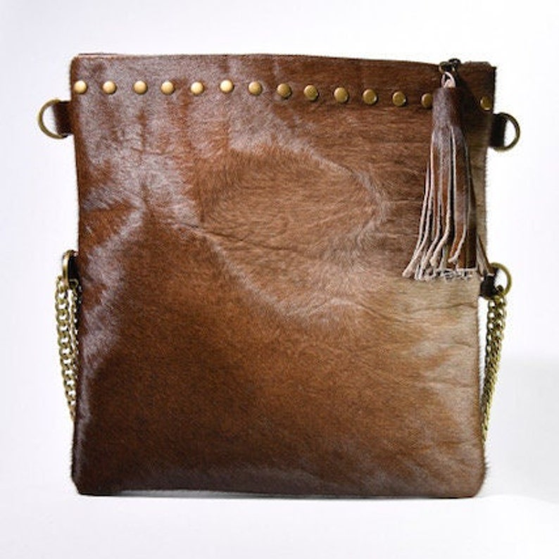 Equestrian Style, Hand Made Hair on Cowhide Fold Over Bag with a Tassel, Clutch, Handbag, Boho Chic Style Bag, One of a kind, Shoulder Bag image 3