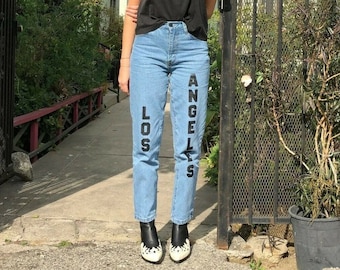 Jeans da donna Los Angeles con stampa serigrafica, azzurro chiaro, taglia 27