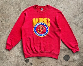 Vintage Red USA Marine Corps Long Sleeve Crewneck Sweater Size Medium