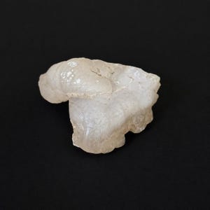 Puede incluir: Un espécimen mineral de calcedonia blanca translúcida en bruto con una textura superficial botrioidal redondeada. La piedra presenta formas orgánicas irregulares y un acabado semibrillante, mostrando variaciones naturales.
