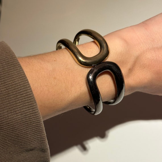 Women's Two-Toned U-Shaped Hinged Spring Cuff Sta… - image 3