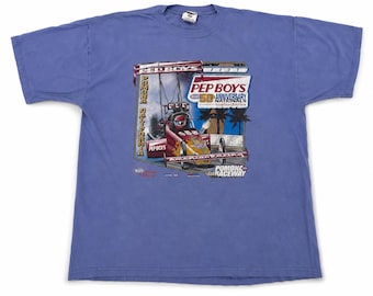 Camiseta vintage 2001 Pep Boys 50th Anniversary Nationals Pomona Raceway, tamanho 3XL, Jerzees.
