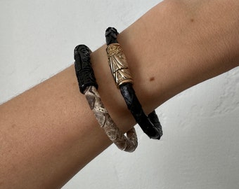 Vintage aangepaste Python lederen armbanden - 2 verkrijgbaar in zwart/goud en beige/zwart