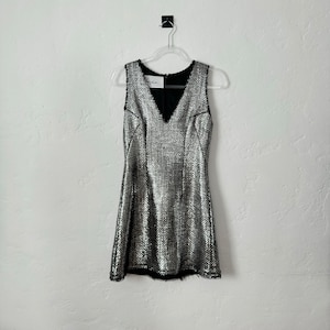 Vintage Womens Metallic Silver Tailored Mini Dress