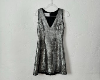 Vintage Womens Metallic Silver Tailored Mini Dress