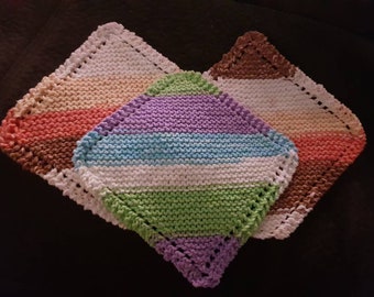 Hand Knit Dishcloth 100% Cotton