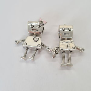 Pandora, New Set of 2 Bracelet Charms, Bella Bot, Rob Bot ,Sterling Silver, S925, Fully Stamped image 1
