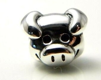 3 Beads Pig Animal Swine Silver European Bead Charm E1179