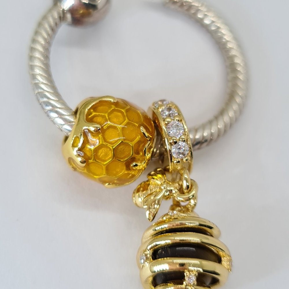 Pandora New Bracelet Charms Sweet as Honey Pendant and Golden Honey Shine Gold Sterling Silver Beads S925 Fully Stamped Etsy
