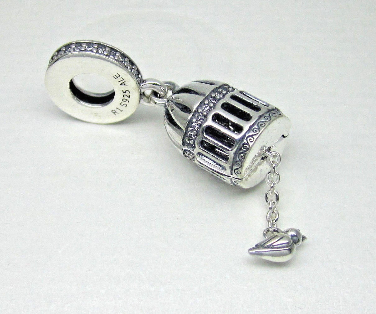 925 Sterling Silver Free as a Bird Dangle Charm Clear CZ Fit Eueopean Bracelet 925 Sterling Silver Free as a Bird Dangle Charm Clear CZ Fit Eueopean Bracelet